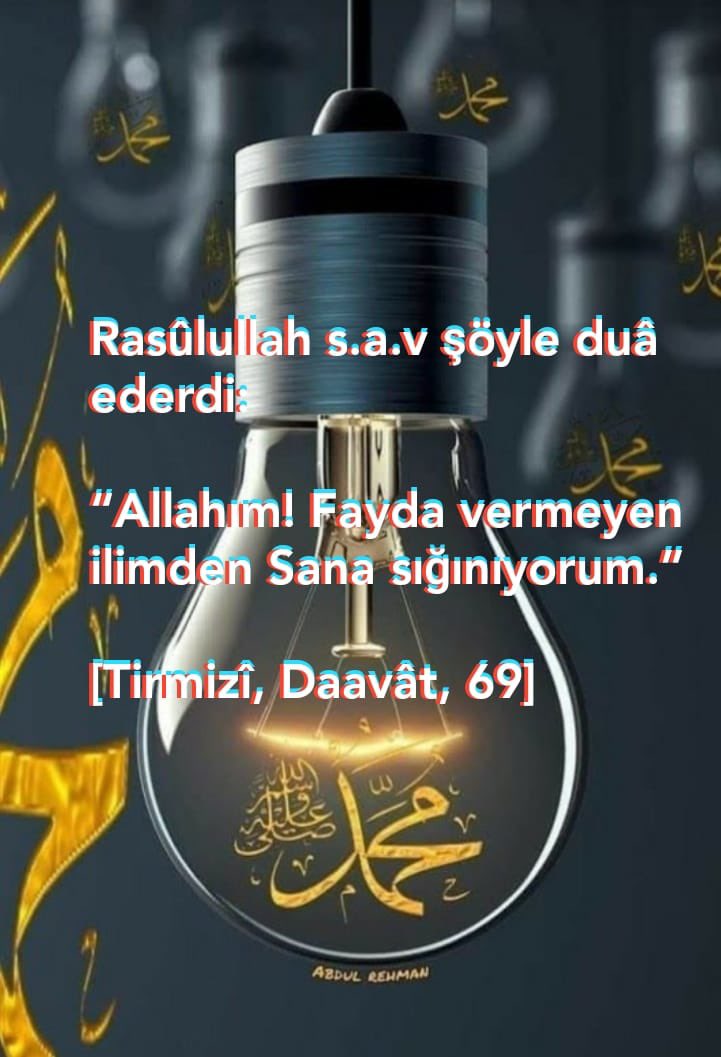 Rasûlullah s.a.v şöyle duâ ederdi: 

“Allahım! Fayda vermeyen ilimden Sana sığınıyorum.”

[Tirmizî, Daavât, 69]

HADİS
#PeygamberimizinSözü