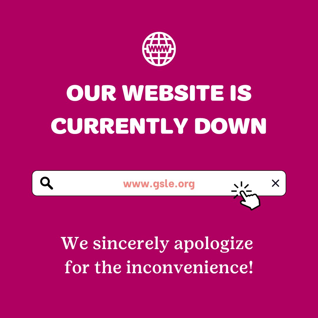 GSLEcouncil's tweet photo. The GSLE website is currently down 😫 

We are working to remedy the situation as quickly as possible and will send an update when it's back up and running!

We sincerely apologize for the inconvenience! https://t.co/QFfl8fN8Tj