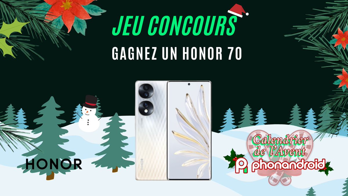 phonandroid's tweet image. #Concours : tentez de gagner un smartphone Honor 70 ! 
 
Pour participer : 
☑RT
☑ Follow @phonandroid &amp;amp; @Honor_FR 

Vous avez jusqu'au 16/12, 12h !  
Le gagnant sera tiré au sort et contacté en MP 

Bonne chance à tous ! 🍀
