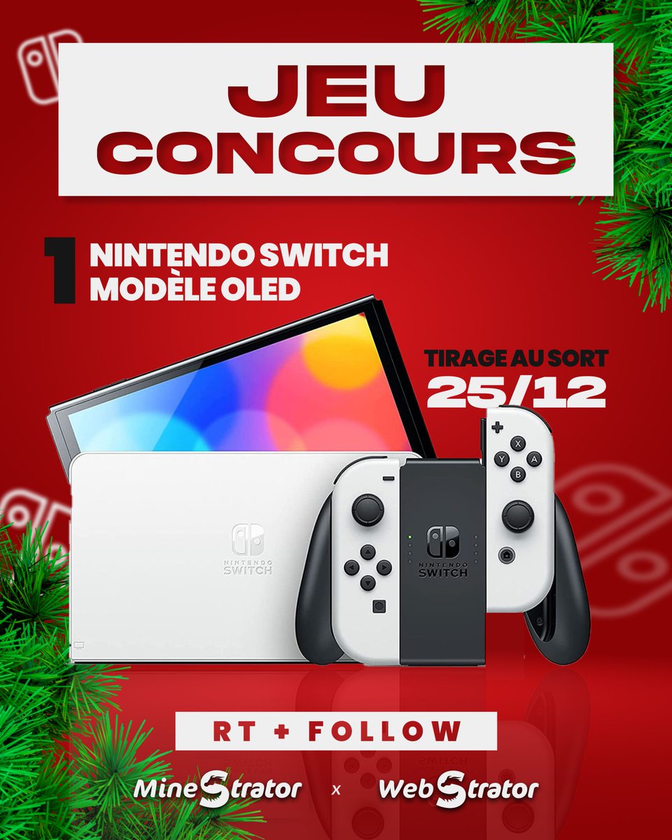minestrator_'s tweet image. #CONCOURS DE NOËL 🥳
Avec WebStrator, on te fait gagner une NINTENDO SWITCH OLED 🎮

Pour participer 👀
🔁 RT ce tweet
👉 FOLLOW @minestrator_ et @webstrator

TAS le 25/12 ‼️
Bonne chance à tous 🍀