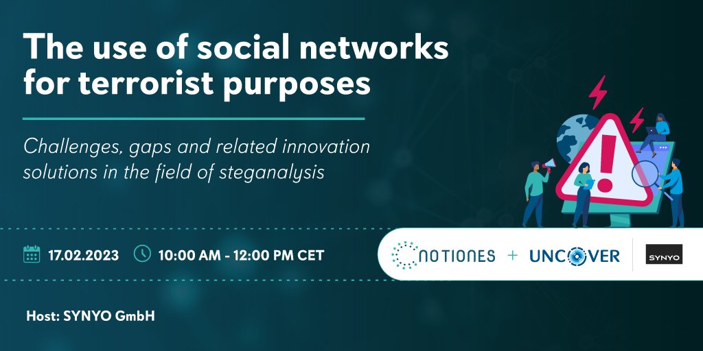 NOTIONES_EU's tweet photo. REGISTER to our joint webinar with @UNCOVER_EU  project on 17.02.2023 to learn more on challenges, gaps and related innovation solutions in the field of steganalysis!
REGISTER HERE >>> https://t.co/QY9N5Ewt2t https://t.co/vgA2p1V6vV