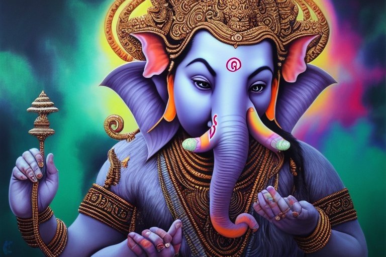 Glitchbitvisual's tweet photo. "Ganesh, the elephant-headed god of wisdom and success, brings blessings and good fortune to all who honor and worship him. May his presence bring joy and abundance to your life." #Ganesh #Hinduism #Blessings #playgroundai #chatgpt https://t.co/aW7KUwx4dn