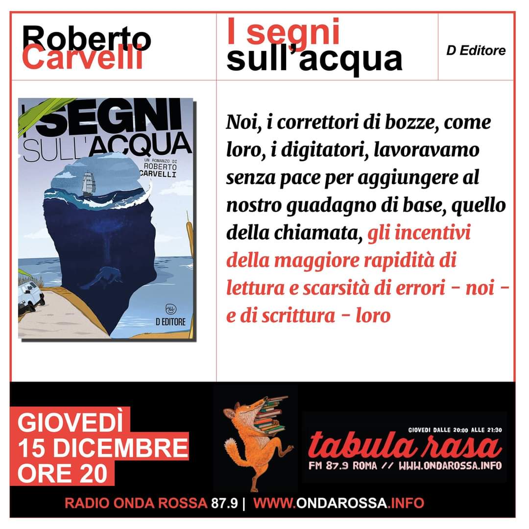 Ehy, non prendere appuntamenti: alle 20.00 <a href="/robertocarvelli/">roberto carvelli</a> sarà in diretta su #TabulaRasa, il programma letterario che Vins Gallico crea per <a href="/Radiondarossa/">Radio Onda Rossa</a>! ✊

La trovate o sul canale streaming di ROR, oppure nel Lazio su 87.9 FM! 📻

#daje