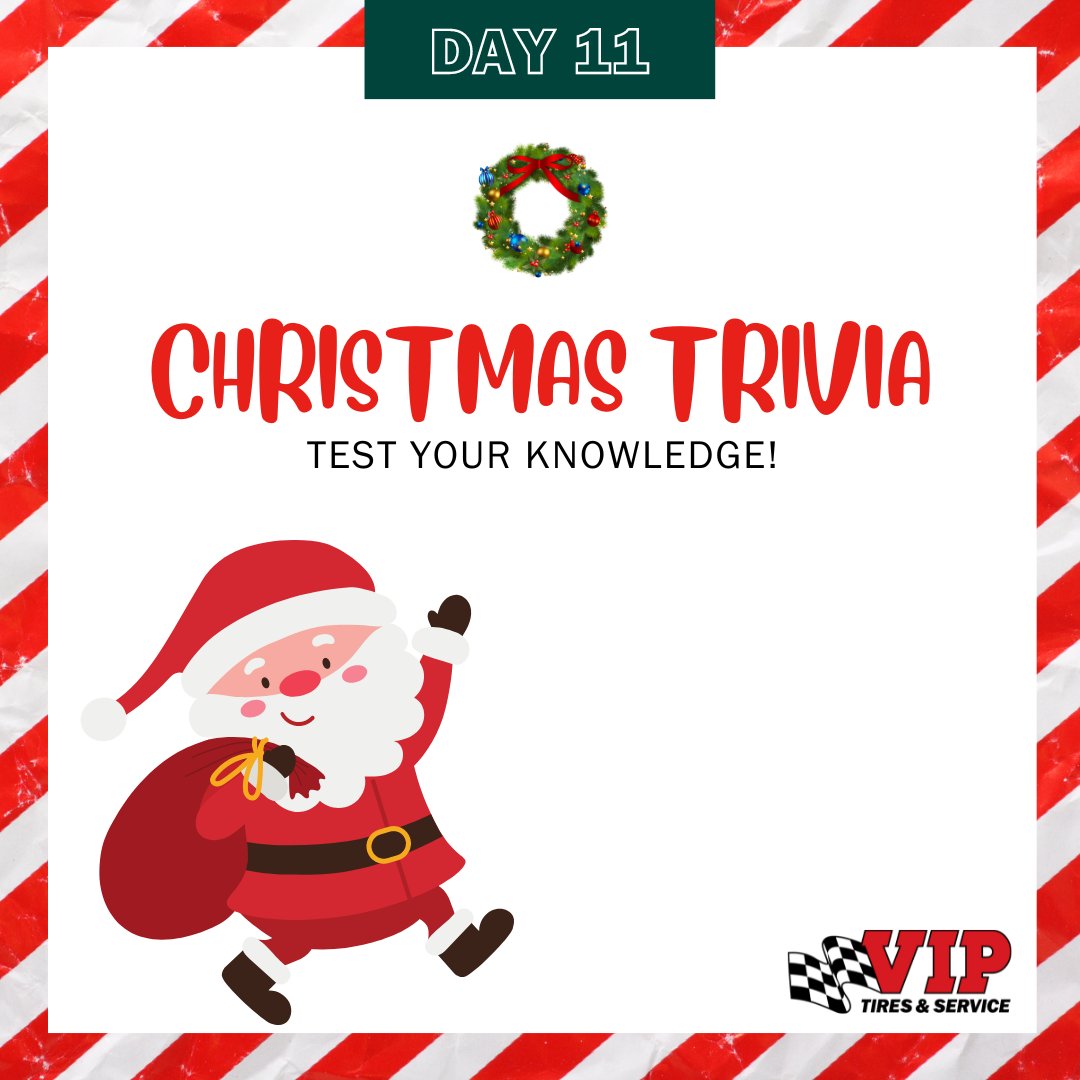 VIPTiresService's tweet photo. On the 11th Day of VIP's 12 Days of Giveaways, VIP gave to me -- a chance to win a $25 Target Gift Card!
Score 8/10 correct (screenshot your score), and you'll be in the running to win a $25 Target gift card!
To the trivia! π― #vip12daysofgiveaways
https://t.co/3RZQMdv0C4 https://t.co/6HERbzQehr