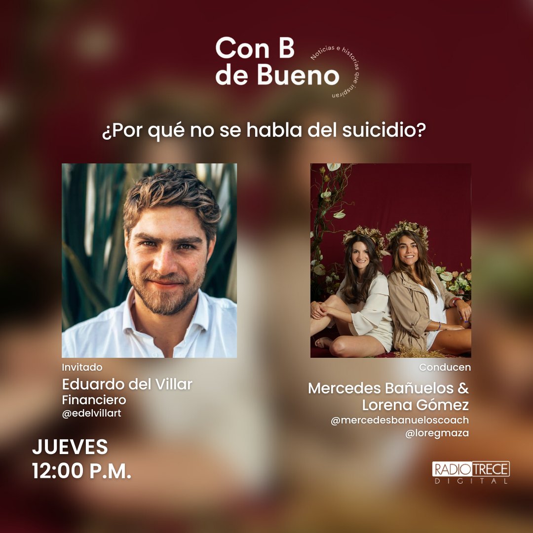 Radio13Digital's tweet photo. «¿Por qué no se habla del suicidio?» es el tema de hoy en #ConBdeBueno con el gran invitado Eduardo del Villar. 🧡
Conducen Mercedes Bañuelos y @loregmaza. 🎙
📌 12:00 p.m. por #FBLive👇
https://t.co/dhaYFdJzeE
#Radio13Digital #ConectandoConTuLuz #HistoriasQueInspiran https://t.co/Zq8hKkkOyY