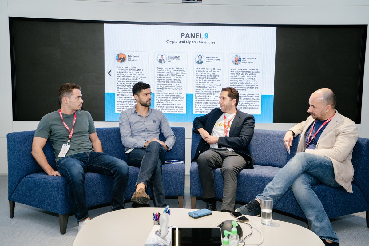 twifintech's tweet photo. Last day of #FintechTrek panels!

At @Visa's Dubai office, we heard from @ijakovljevic, @binance's @nadeemladki, @CoinMENA CEO @tabbaa4, and Visa's @WassimSkaff on the crypto and web3 financial services ecosystem in the Middle East and Gulf countries. https://t.co/eLefrqO5aV