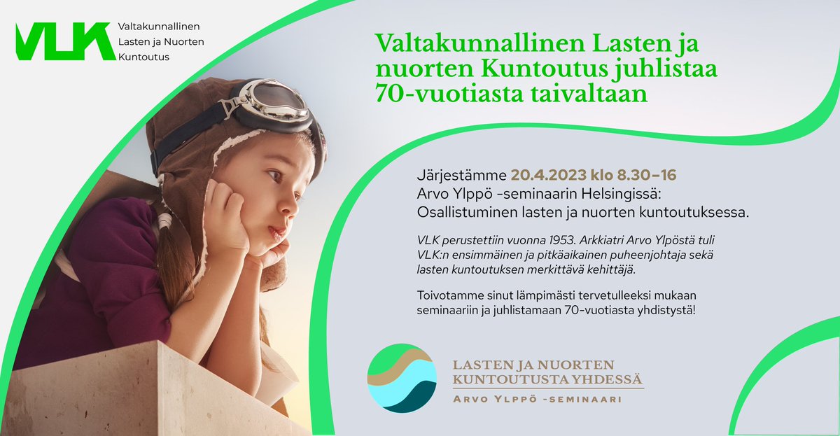 VanskaNea's tweet photo. Merkkaa jo kalenteriisi 20.4.2023! Valtakunnallinen lasten ja nuorten kuntoutus (VLK) juhlistaa 70v taivaltaan ja järjestää Arvo Ylppö-seminaarin: Osallistuminen lasten ja nuorten kuntoutuksessa 💫 https://t.co/nUlWhEDsCV
