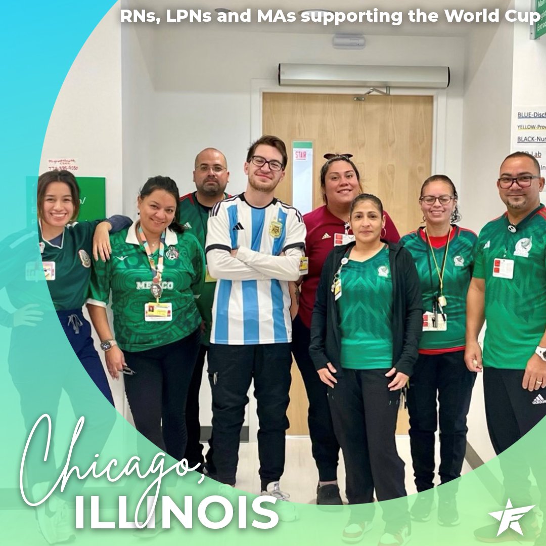 FavoriteStaff's tweet photo. Just a group of #healthcareheroes showing support for their teams in the World Cup. ⚽ Who are you rooting for this weekend?
#favoritestaffing #favoritefamily https://t.co/PrgABs7agl