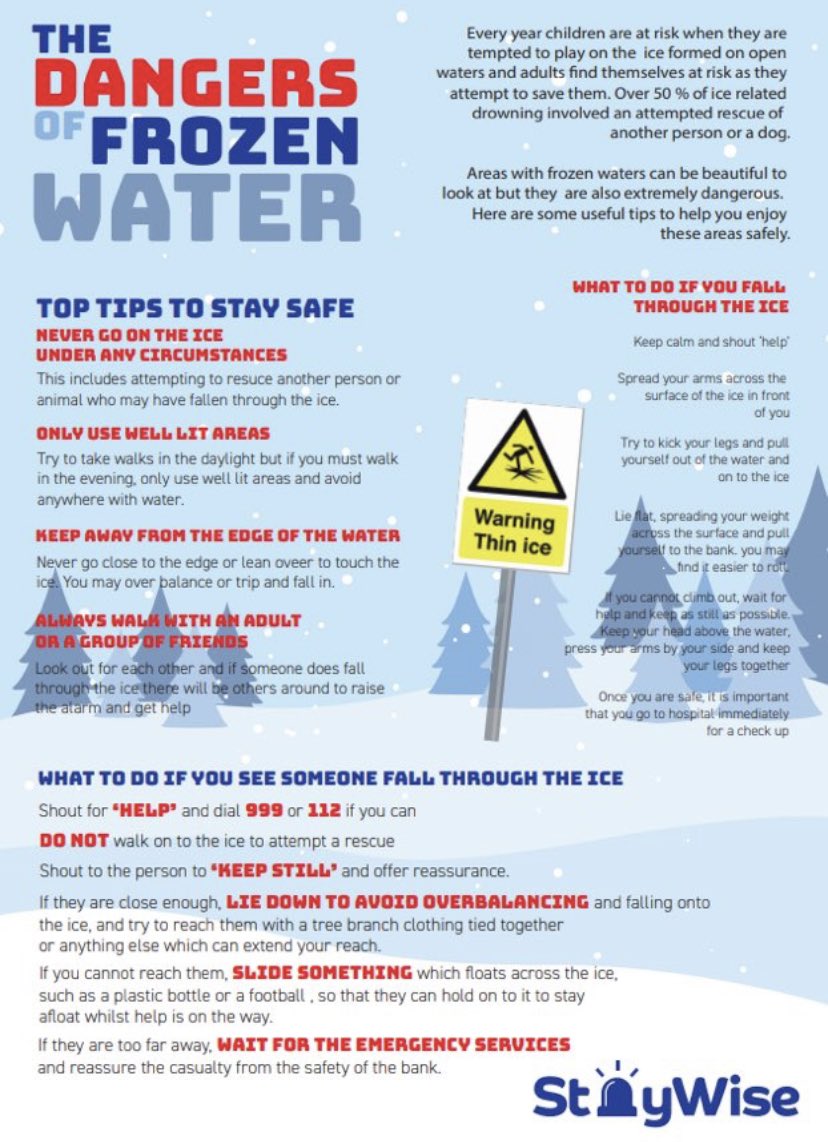 As the weather continues to be very snowy and icy, please be vigilant around water that may appear to be frozen. ❄️