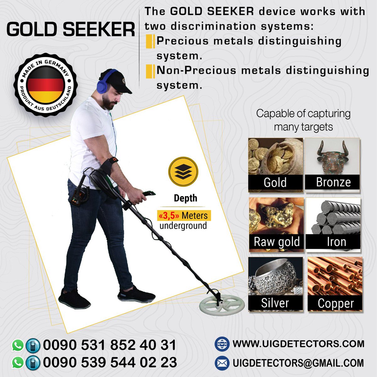 UIGDETECTORS's tweet photo. Gold seeker device is one of the best German devices with the European CE certification according to international specifications in addition to the international ISO 9001 certificate.

Address: Turkey - Istanbul
Mobile: 00905395440223 https://t.co/A5bZ5eD7pT