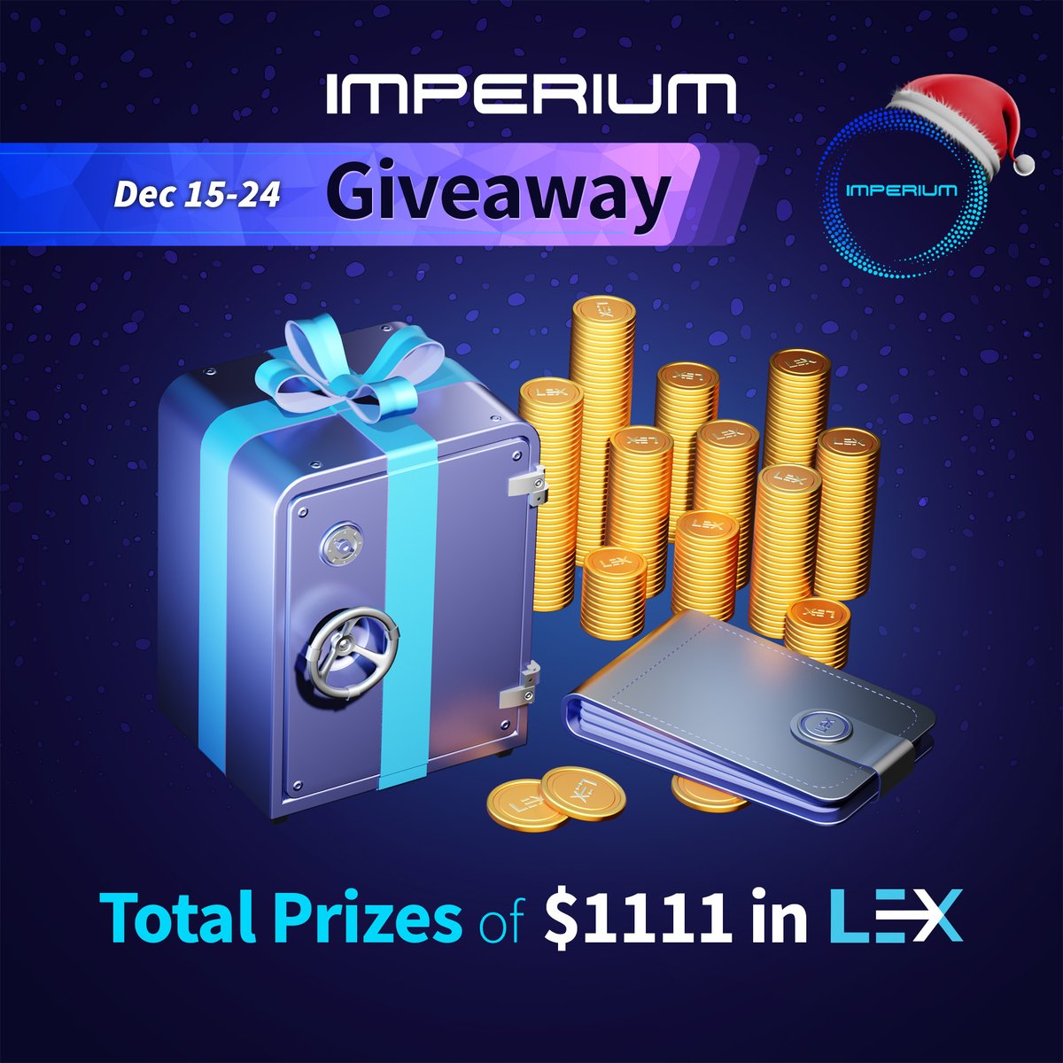 Ho-ho-HOLD!🎅🪙 Santa visited the Imperium office and left us a bunch of presents!
LEX prizes totaling $1111 await you this Christmas!

Daily Challenges - Dec 15-24 - 10 days x $50
Christmas Giveaway - Draw Dec 25 - 5 winners x $100, 1 winner x $111

Rules:medium.com/@imperiumindex…