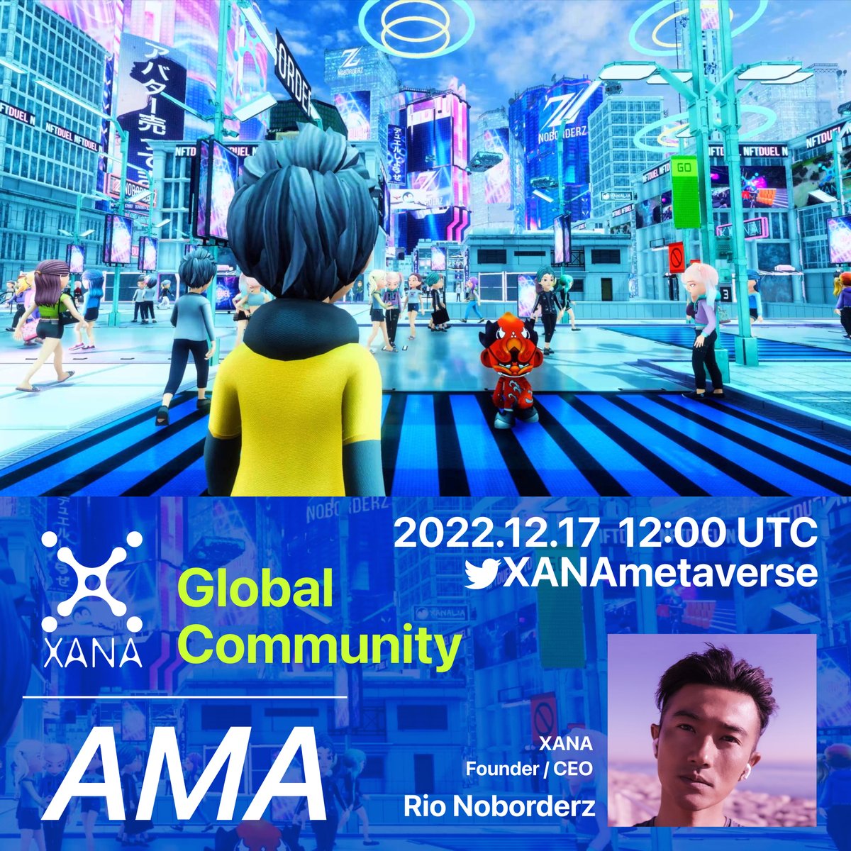 xana_net's tweet photo. Weekly #XANA global DAO community #AMA is coming tomorrow!
(Every Saturday, 12:00 UTC)

The founder @rio_noborderz will share the update of the project.
If you have any questions, please post in this thread.

See you soon!

#Metaverse #NFT #XANAGenesis $XETA https://t.co/bUOgA0muAo