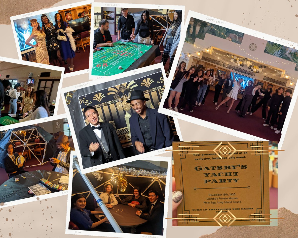 TheKHSLibrary's tweet photo. The #GreatGatsby #Party in the #KempnerLibrary was an incredible way to end the semester! Students created multifaceted characters based on #research from the novel. #WeAreKHS #greatdaytobeacougar @FBISD_Libraries @KHS_Cougars @Scheffiesays @grammarlygrimes https://t.co/4Ns5ddObdl
