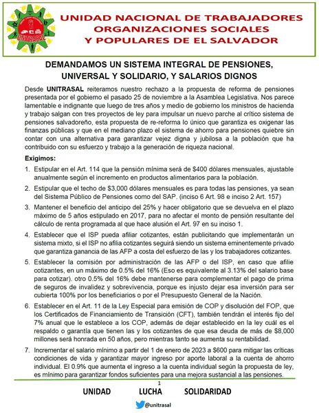 jupatraes's tweet photo. 🚨#ComunicadoDePrensa Desde #UNITRASAL Posicionamiento y demandas de personas trabajadoras, cotizantes y jubiladas. Exigimos discusión seria, amplia y con tiempo para estos proyectos de ley. Es tiempo de escuchar al pueblo, no solo puchar botones ciegamente. ¡Basta de mentiras!✊ https://t.co/6KhuerfxzD