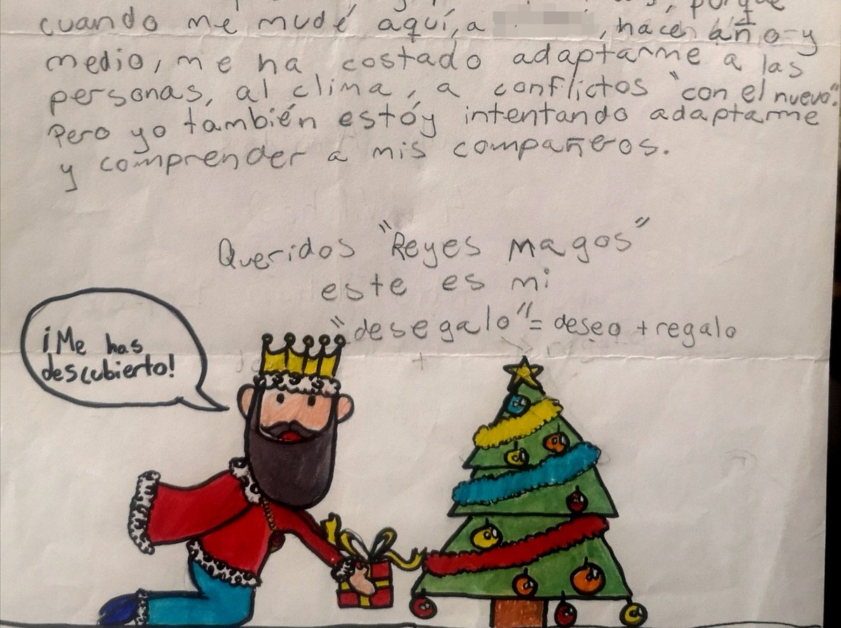 FannyMariaAlba1's tweet image. Los &quot;conflictos con el nuevo&quot;, él se sentía el nuevo después de un año en el colegio dice que intenta adaptarse... Y termina diciendo en toda esta carta &quot;es mi deseo-regalo&quot;. Esta carta se escribe en su colegio, nadie la lee, es importante para el y la trae a casa. @Pilar_Alegria