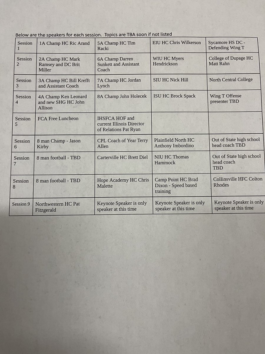 Coaches- Please save the dates for our IHSFCA Clinic! This year it will run from March 30 - April 1. Great speakers, great venue and an outstanding agenda! We want as many our our coaches there as possible. Please make this your top clinic of choice in 2023!