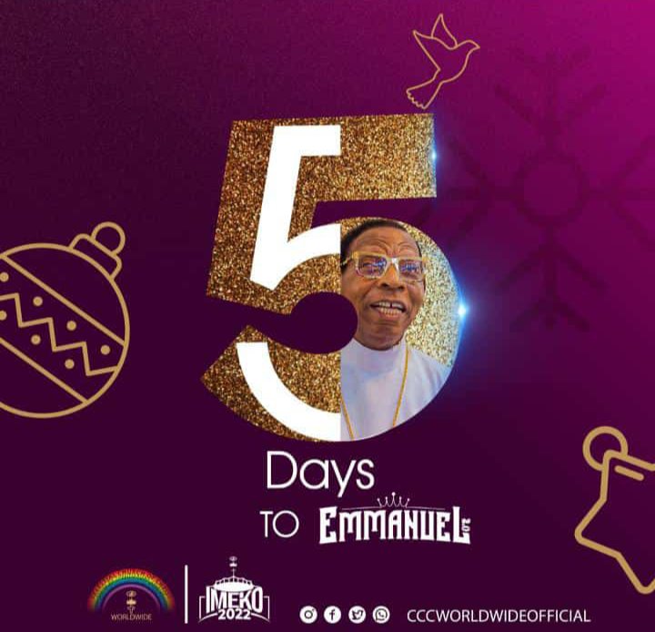 cccapataayeraye's tweet photo. 5 days to go to Emmanuel 2022

The CELESTIAL family are we ready to go on a holy pilgrimage to the celestial city imeko2022 convocation which is mandated by our father in Lord Pastor/founder Papa SBJ Oshoffa

20th to 25th December
Come one in all
May God bless you 🙏 https://t.co/EVZslIim7L