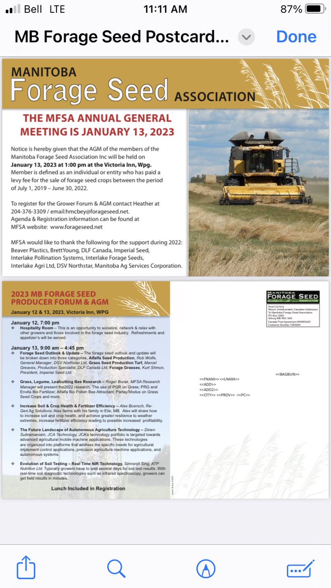 MB_Forage_Seeds's tweet photo. Manitoba Forage Seed Association winter conference and AGM Jan 13, 2022.   #forageseed #productioninfo https://t.co/1qW2LkHMH4
