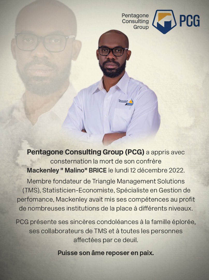 PentagoneCG's tweet photo. Nos sincères condoléances à toutes les personnes affectées par ce deuil. 

@malinobriceno , Que ton âme repose en paix confrère !

🕊️ https://t.co/OhgJbZZF3s
