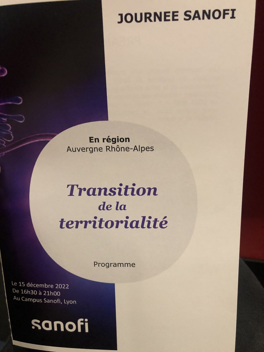 Lancement de la Journée <a href="/SanofiFR/">Sanofi en France</a> , pour la première fois en Région ; une manifestation réunissant les acteurs majeurs du système de #santé autour de la thématique "Transition de la territorialité" #territoires <a href="/ARS_ARA_SANTE/">ARS Auvergne-Rhône-Alpes</a> <a href="/auvergnerhalpes/">Auvergne-Rhône-Alpes</a>