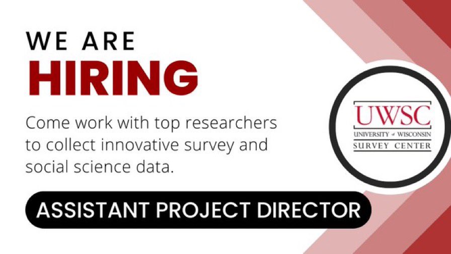 ICYMI: We are seeking up to 2 entry level project directors to join our project directing team to help manage survey research data collection projects.

Learn more and apply here: uwsc.wisc.edu/working-at-uws… #UWMadison #UWSoc #JobsinMadison #UWGrad #OnWisconsin