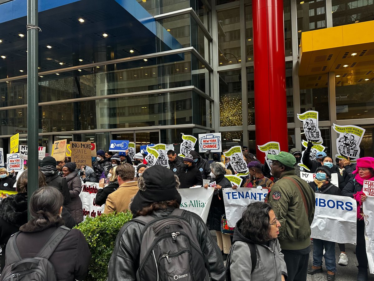 NYCCLI is out with @housing4allNY rallying for #TOPA, #GoodCause, #HAVP + more to keep NYers safely housed and bring land and housing into community control! #OurHomesOurPower #CLTsforNYC
