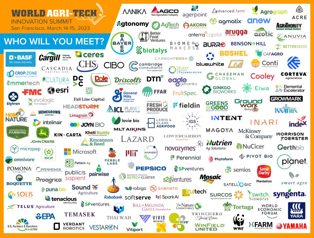 World Agri-Tech (@worldagritech) on Twitter photo Only 3 months to go before #WorldAgriTech in San Francisco, look at that line-up of confirmed delegates!
The entire agtech ecosystem will gather to discuss moving transformational agricultural technologies out of the lab and into the field.
Register now: download.worldagritechusa.com/l/653923/2022-… Only 3 months to go before #WorldAgriTech in San Francisco, look at that line-up of confirmed delegates!
The entire agtech ecosystem will gather to discuss moving transformational agricultural technologies out of the lab and into the field.
Register now: download.worldagritechusa.com/l/653923/2022-…