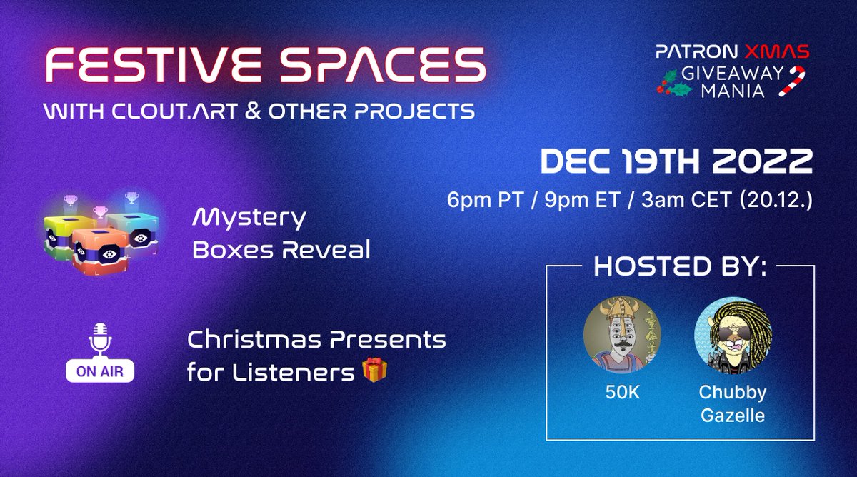 cloutdotart's tweet photo. Santa is coming EARLY! 🎅

🎙️Hosts: @50khq &amp; @ChubbyGazeIIe 
💥Projects will pop in to give some ALPHA!
🎁GIFTS will be given out in the space!

📢Enter the 1st Giveaway and SET the reminder⬇️
https://t.co/x37Fflc0AU

RT &amp; Tag 3 Friends To Recieve a Gift!

#GiveAway #NFTs #HBAR https://t.co/fiiAbMwWmC