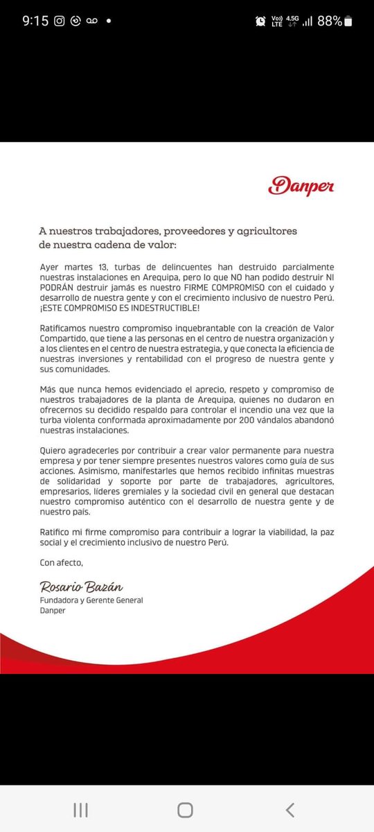 Fabiola Muñoz Dodero (@construye_pais) on Twitter photo Conozco el compromiso de Danper por una agricultura responsable. Un ejemplo de empresa formal que a pesar del accionar vandálico que la incendio no se rinde. Mi solidaridad con las miles de familias y empresas que están viendo afectados sus empleos por la violencia! <a href="/ADEX_PERU/">Asociación de Exportadores</a> Conozco el compromiso de Danper por una agricultura responsable. Un ejemplo de empresa formal que a pesar del accionar vandálico que la incendio no se rinde. Mi solidaridad con las miles de familias y empresas que están viendo afectados sus empleos por la violencia! <a href="/ADEX_PERU/">Asociación de Exportadores</a>