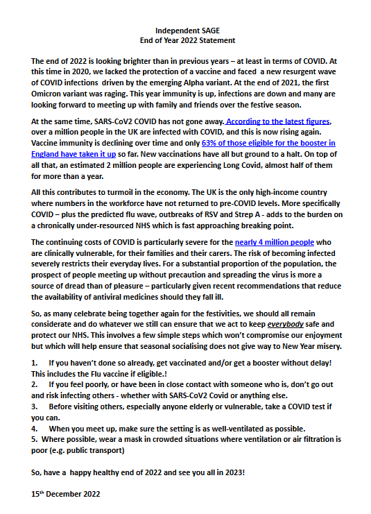 IndependentSage's tweet image. 🔴 Independent SAGE releases End of Year 2022 Statement

Join our briefing tomorrow at 1:30pm for more on the statement.

Can also access it here: independentsage.org/independent-sa…