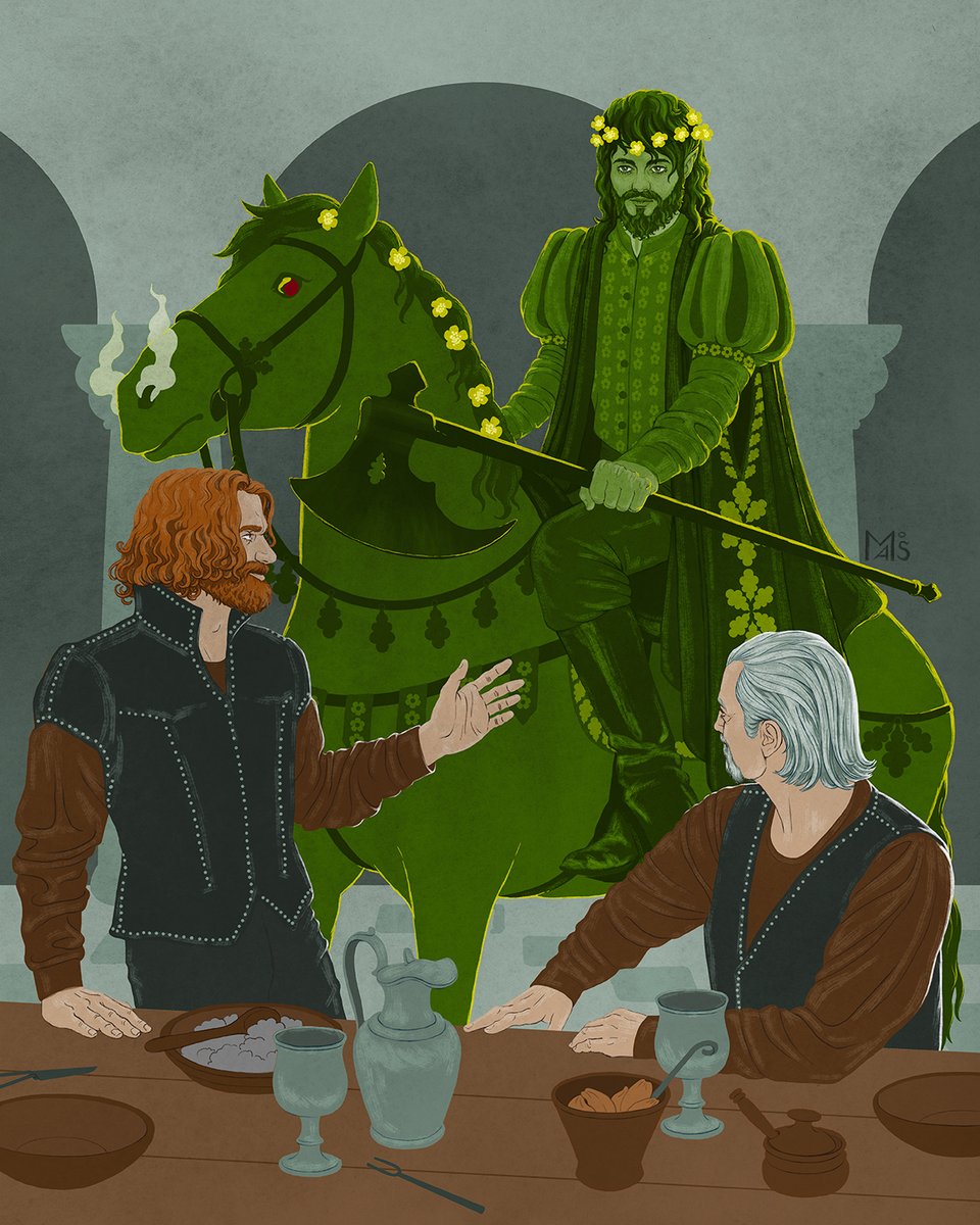 migrainesky's tweet photo. 1/9 - #geraskier The Green Knight AU #TheWitcher
During a Yule feast at Kaer Morhen a strange figure, the Green Knight, pays the witchers an unexpected visit. He challenges anyone willing to accept to a game... https://t.co/5yUs8D8msb
