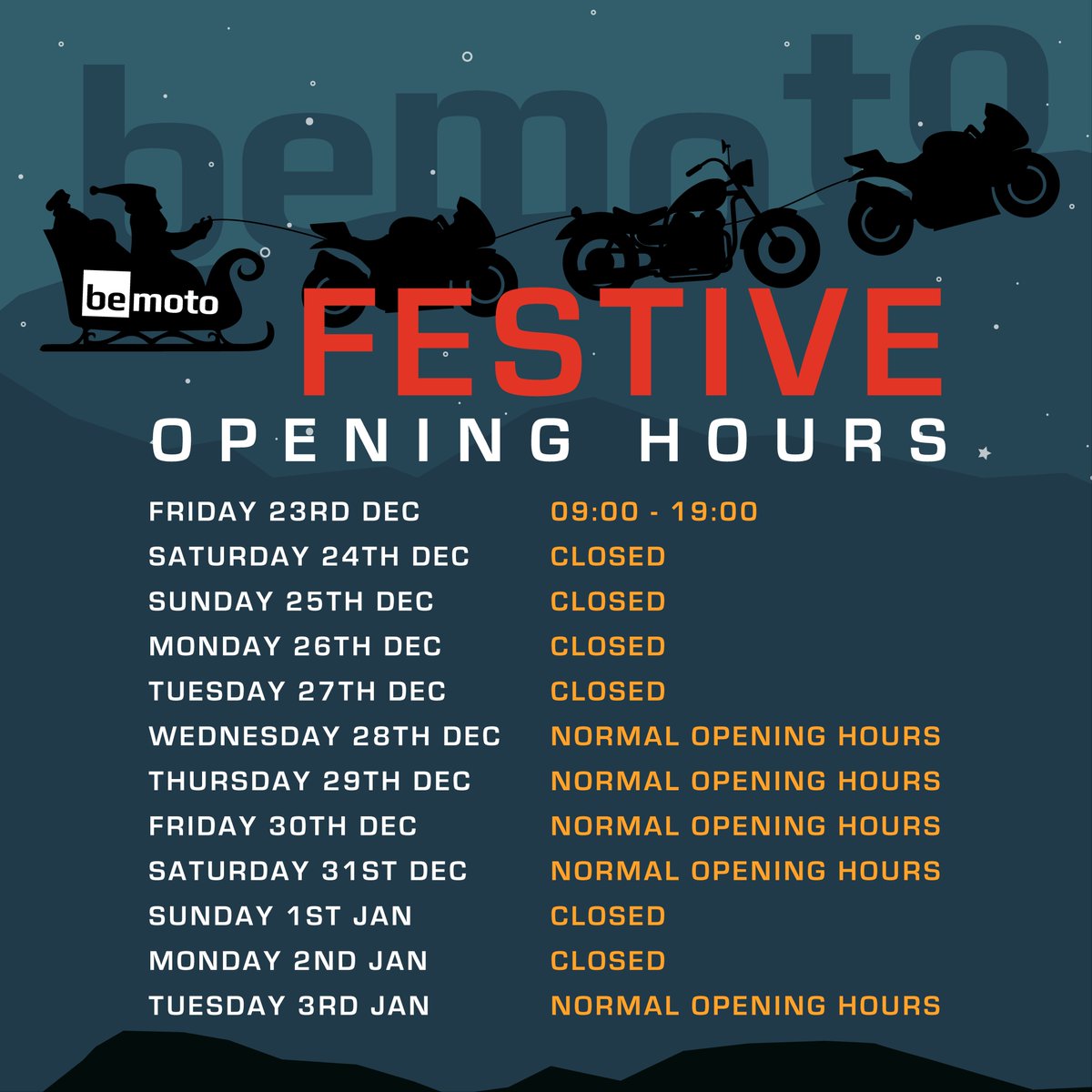 Our Christmas opening ho-ho-hours 🎅🎄🏍🎁
#BeMoto