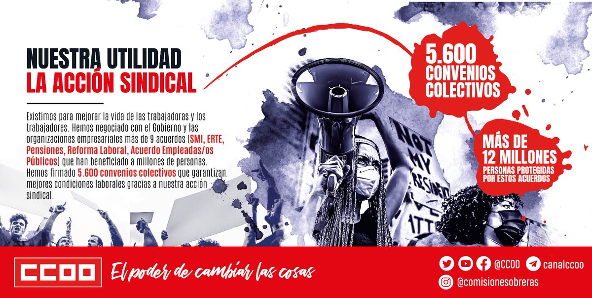 Nuestra utilidad
La acción sindical

5.600 convenios colectivos
más de 12 millones de personas protegidas por estos acuerdos

#CambiarLasCosas