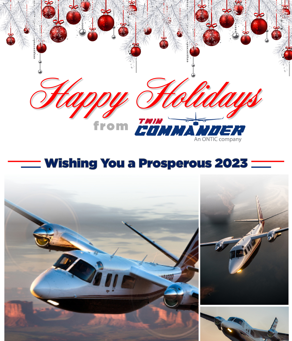 TCAircraft's tweet photo. To all the #TwinCommander 840 series – owners, operators, admirers…#happyholidays #commander840 #commander #blueskies #happynewyear #happy2023 https://t.co/5GnqlicoBa