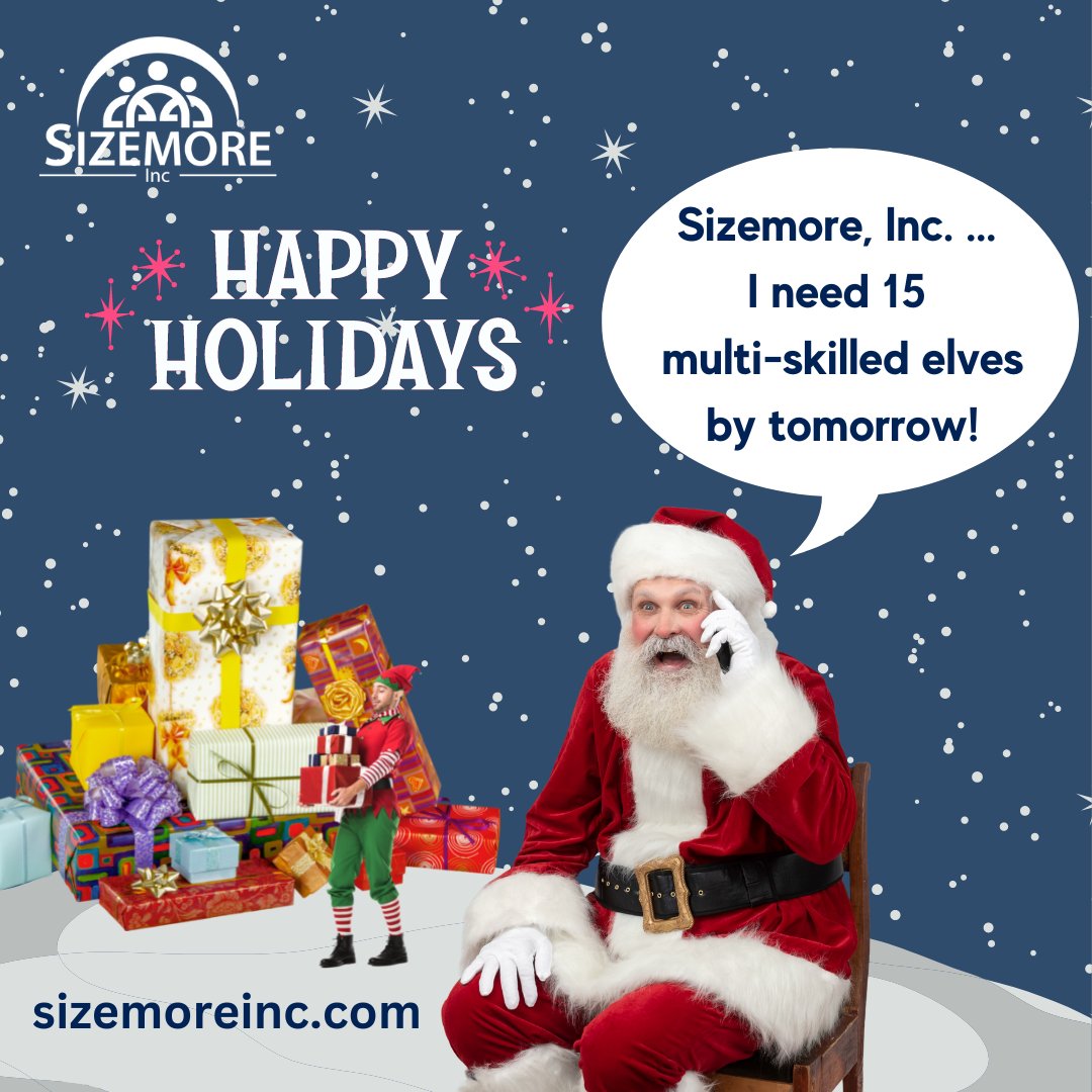 SizemoreInc's tweet photo. Besides elves, Sizemore Inc guarantees to provide highly skilled and experienced candidates for your business!
#sizemore #sizemoreinc #sizemorejobs #jobs #hiring #alwayshiring #pathwaytoacareer #comeworkforus #staffing #security #janitorial #morethanajob #dreamjob #dreamcareer https://t.co/9qzRAJjvbi
