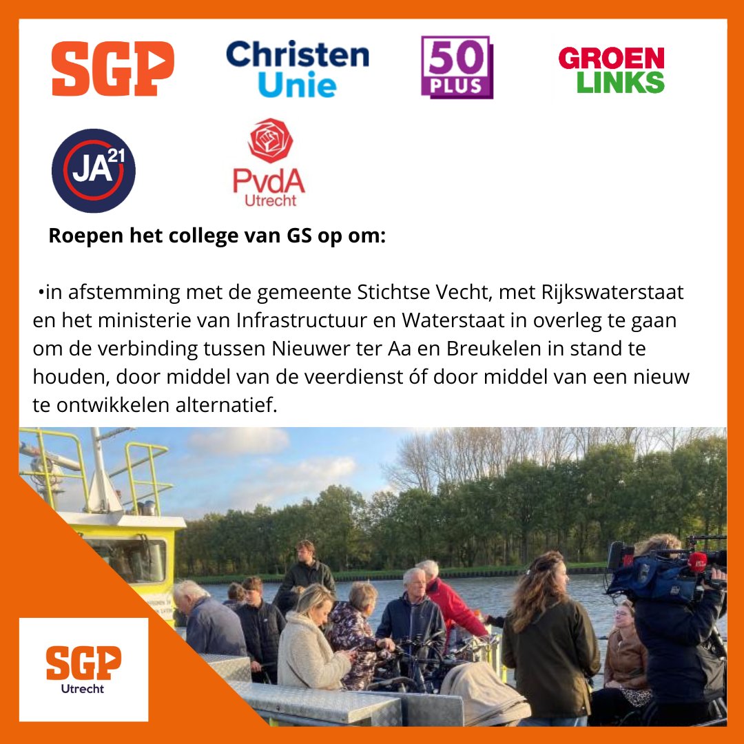 9 februari van dit jaar dienden wij onderstaande motie in. Met veel succes! Vandaag werd namelijk bekend dat de pont voorlopig in de vaart blijft. En als zij verdwijnt, wordt zij vervangen door een fietsbrug. De SGP staat voor #vlotverplaatsen.

#nieuwerteraa #breukelen #pont