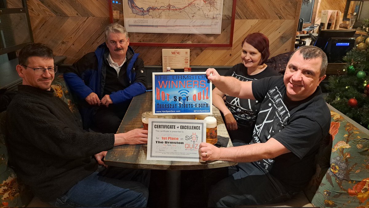 HotSpotQuiz's tweet image. THURSDAY is @TheUrmston @HotSpotQuiz Night
Powered by @SpeedQuizzing Played by &amp;amp; attended by "Genuinely Great Friends"
It's FREE &amp;amp; starts at 8pm
#UrmstonQuiz #PubQuiz
"WILL £500 💰 BE WON?" on Play Your Cards Right ♥️♠️♦️♣️ #PYCR
Sponsored by both 👉 @YourUrmston &amp;amp; @TransamTv 📡