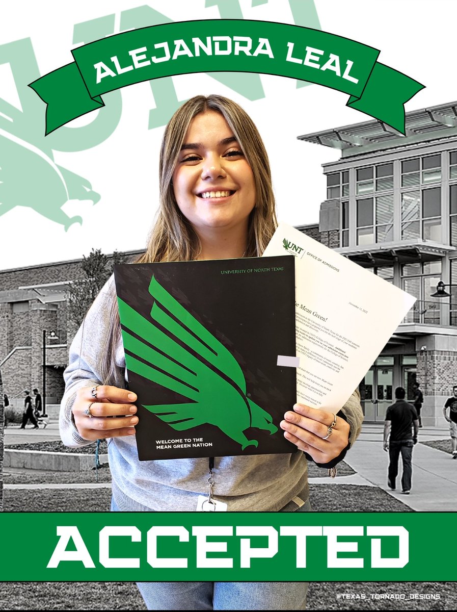 Congratulations @IrvingHigh Alejandra on her acceptance to @UNTsocial @dallascollegetx @utarlington @txwomans! We are #AVID proud! @JasmineBardwell @coach_coronado7 #texastornadodesigns #tigernation