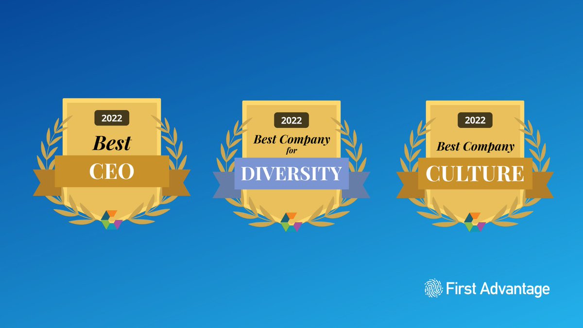 firstadvantage's tweet photo. We are thrilled to announce that First Advantage has once again received an array of culture awards in the large companies' category from @Comparably, including Best Company Culture, Best CEO, and Best Company for Diversity
#WeAreFA #LifeAtFA https://t.co/0naXT4xzvG