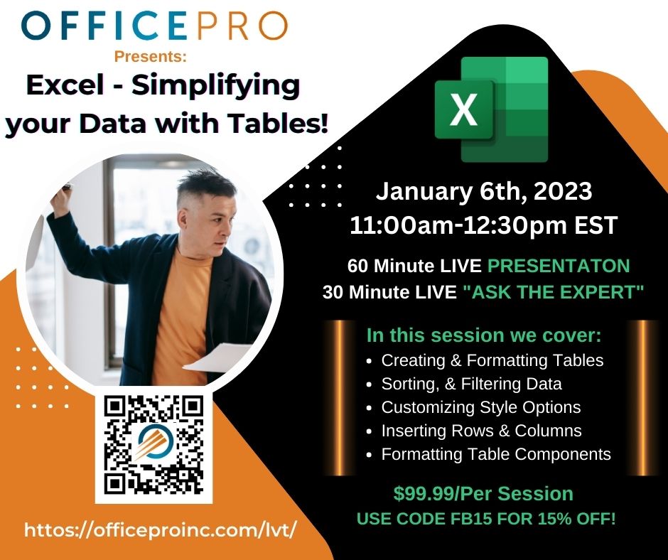 Join us on January 6th to begin your year of learning with Excel: Simplifying your Data with Tables! #neverstoplearning #Microsoft #Adobe #newyear #training #professionaldevelopment