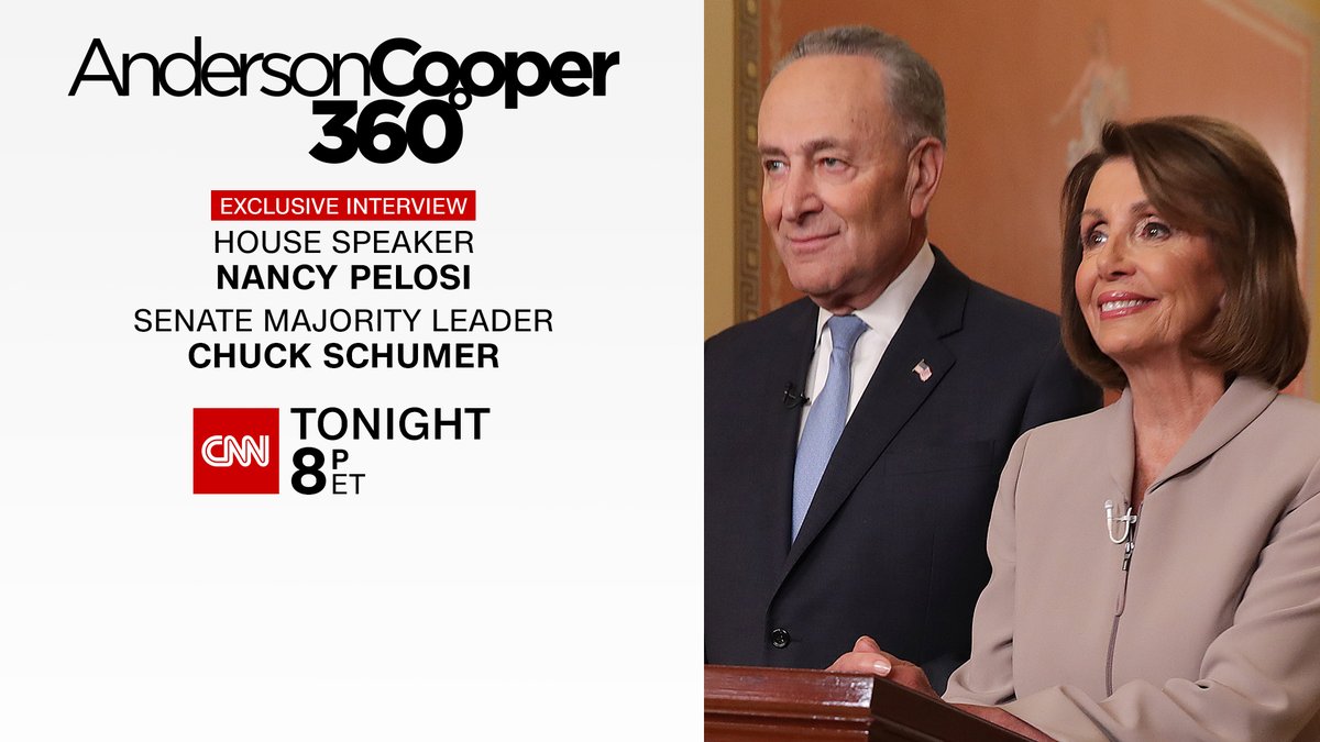 CNNPR's tweet photo. CNN EXCLUSIVE: Sen. Schumer and Speaker Pelosi sit down for their first ever joint interview with @jamiegangel. Tune in for their full conversation tonight at 8pET only on CNN. https://t.co/7iPbsVRhGZ
