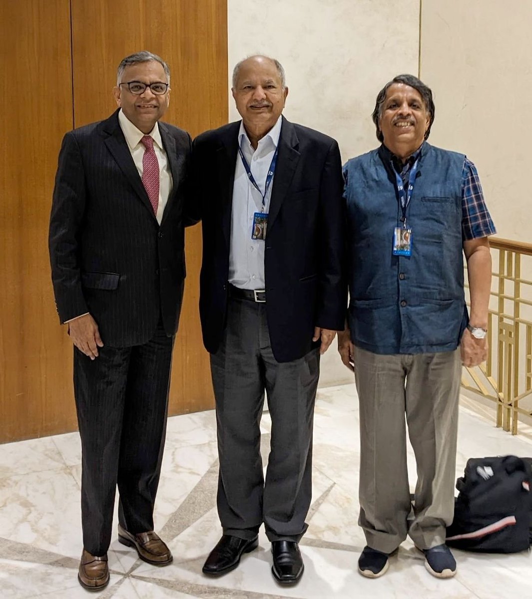 PJNarayanan's tweet photo. Spent a lovely hour with Prof Raj Reddy and Shri N Chandrasekaran (Chairman of the Tata Group) at Bombay House. Got them to promote the silver jubilee of @iiit_hyderabad also!

#iiithturns25 #iiith #IIITHyderabad https://t.co/Kaihip2uz3