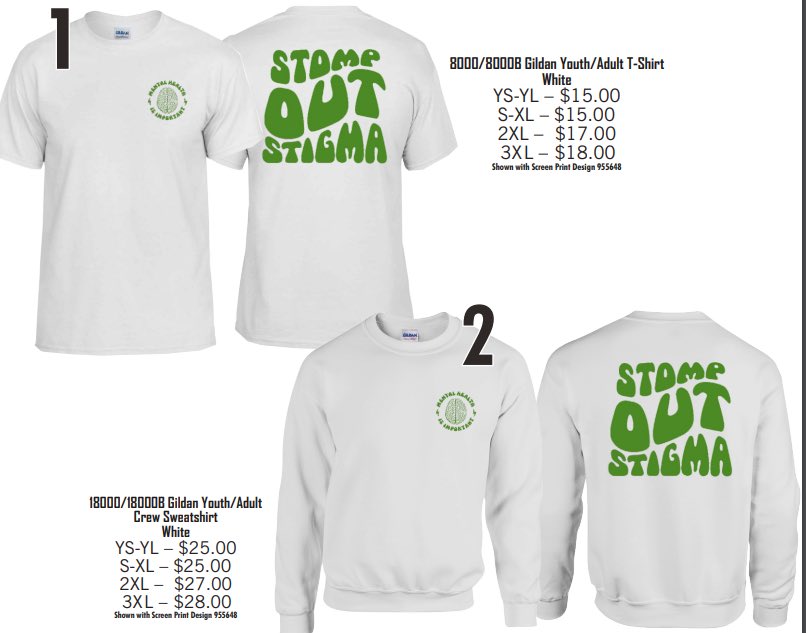 𝐉𝐚𝐧𝐮𝐚𝐫𝐲 𝟑𝟏 will be our Mental Health Awareness basketball game vs Gilbert HS! We will be selling t-shirts + crewnecks through December to wear for the ❕white out ❕
Order forms can be found in the high school offices and are due by January 3rd!