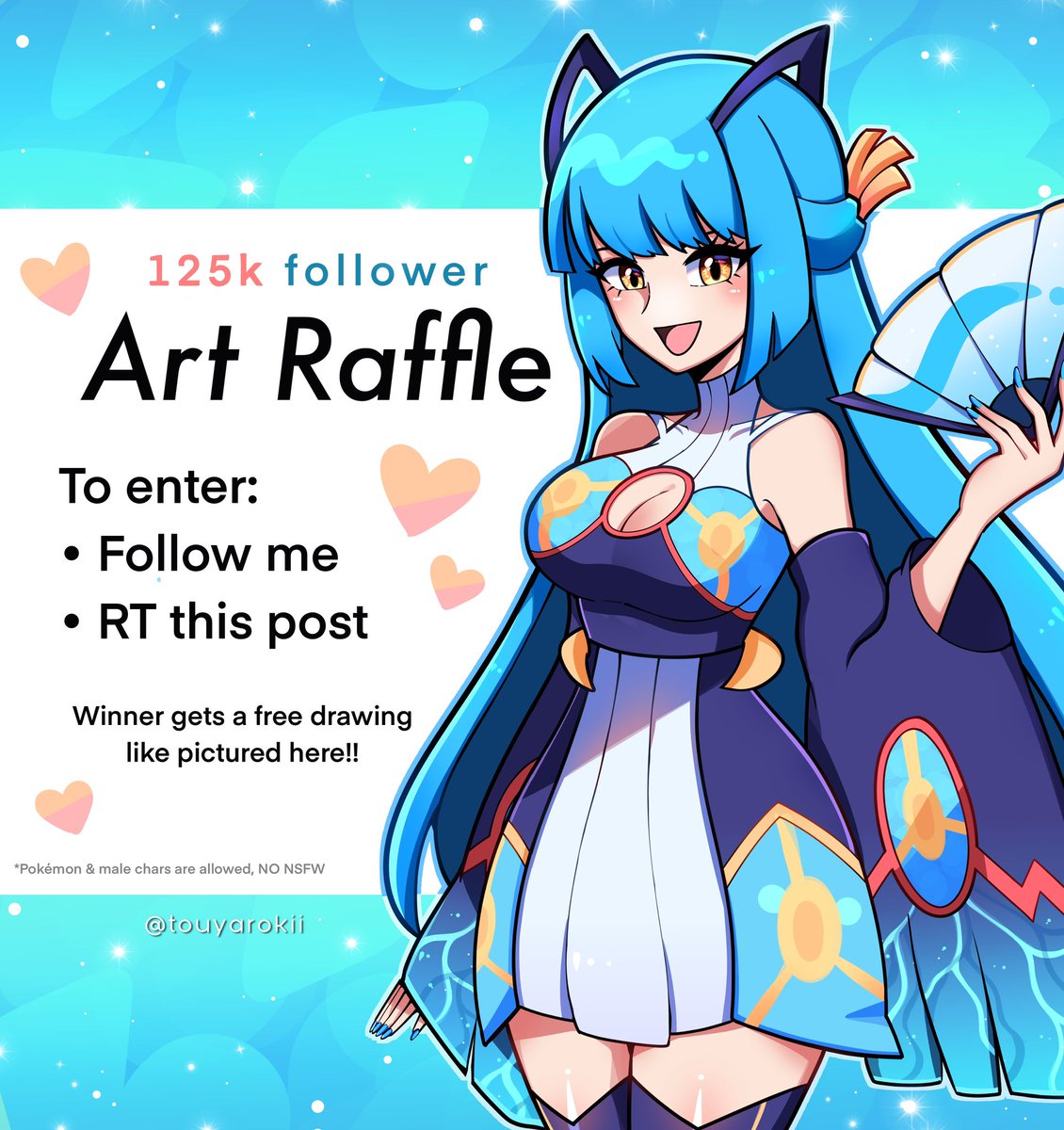 125K FOLLOWERS ART RAFFLE 🎉 • To enter: Follow me + RT this post • optional: comment ur char below • Winners get a FREE drawing like below !! Ends in 4 days, good luck~! ✨