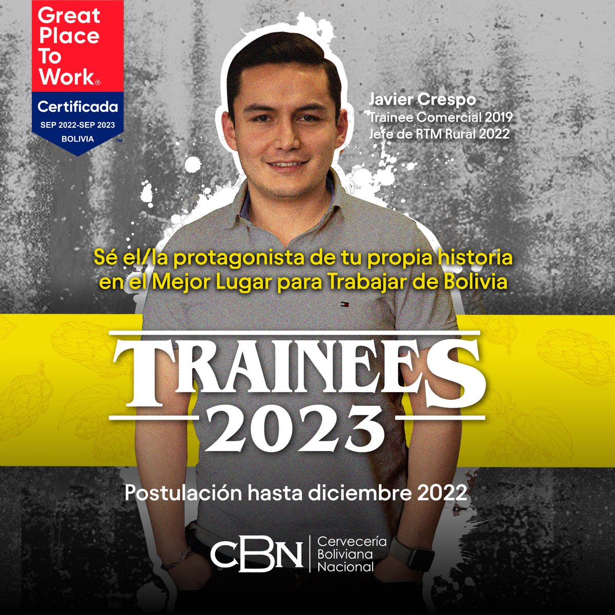 CBN_Bolivia's tweet photo. El Programa Trainee dura aproximadamente 8 meses y te ofrece:
✅ Capacitaciones regionales e internacionales sobre las distintas áreas del negocio.
🔗Postula ingresando a: https://t.co/CseTNeC7N4
🗓Postúlate hasta el viernes 23/12.
#OrgulloCBN
#Trainees2023
#GreatPlaceToWork https://t.co/47LCsgRHFd