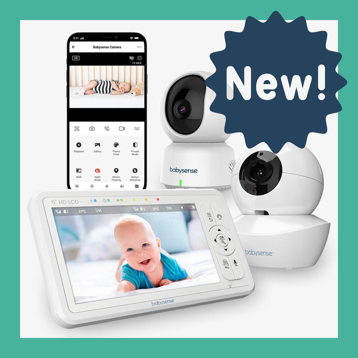We're excited to introduce our *NEW* HD DUAL Monitor!
Stay connected to your baby with a WiFi 1080P app-controlled camera for remote monitoring *AND* an HD Camera with a dedicated 5" Display for at-home monitoring. 

#babysense #babymonitor #dualmonitor #bestbabymonitor