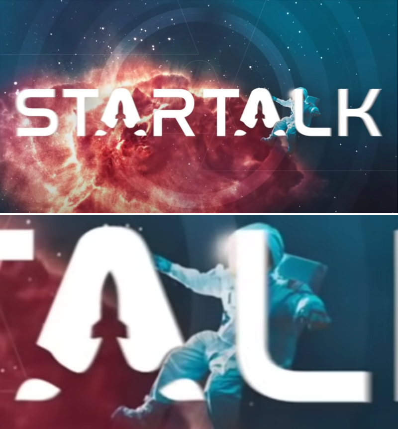 PremSuman8's tweet photo. The fact that the cutout design in the second 'A' in StarTalk perfectly aligns with the astronaut's knee.

@StarTalkRadio #StarTalk @neiltyson @chucknicecomic https://t.co/1I3auOZHpz