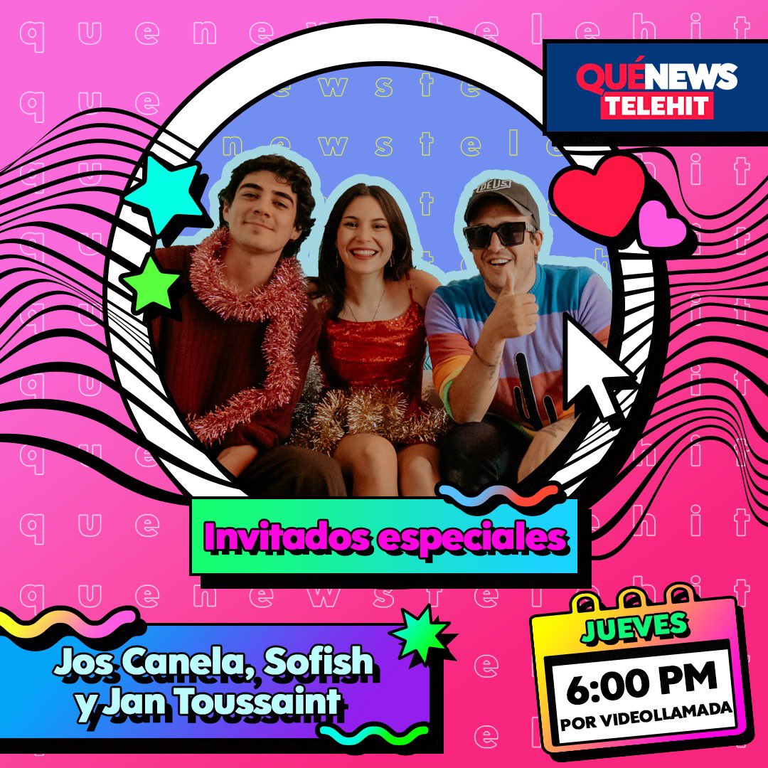 quenewstelehit's tweet photo. Hoy nos acompañan por videollamada #JosCanela #Sofish y #JanToussaint en pinto de las 6 de la tarde, ¡no se los pueden perder! https://t.co/cgcdXRYtdN