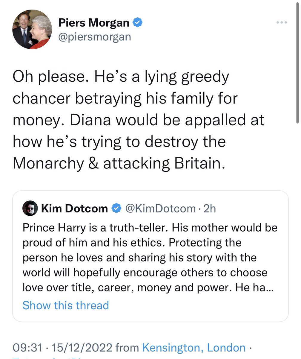 If Diana were alive she would bury you for the disgusting vulture you are Piers Morgan. You’re doing to Meghan what was done to Diana & led to her death

You hypocritical lying weak arsed White privileged piece of bigoted filth #HarryandMeganNetflix

This. Is. Shola. Uncensored.