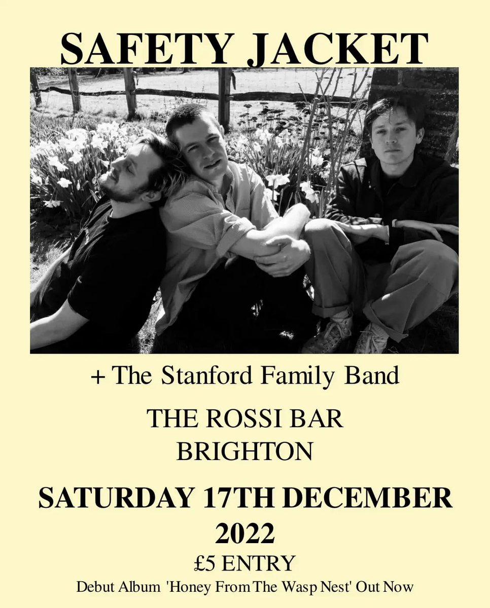 🎄🎄THIS SATURDAY🎄🎄 We welcome Safety jacket to The Rossi Bar for their special Christmas hometown show⚡️ Supported by the wonderful The Stanford Family Band 17TH DEC // 1900-2300 // £5 ENTRY // 18+ Event Link: fb.me/e/2oksNh702